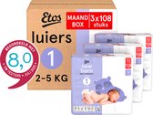 Etos Luiers - Newborn - Maat 1 - 2 tot 5 kg - Maandbox - 324 stuks