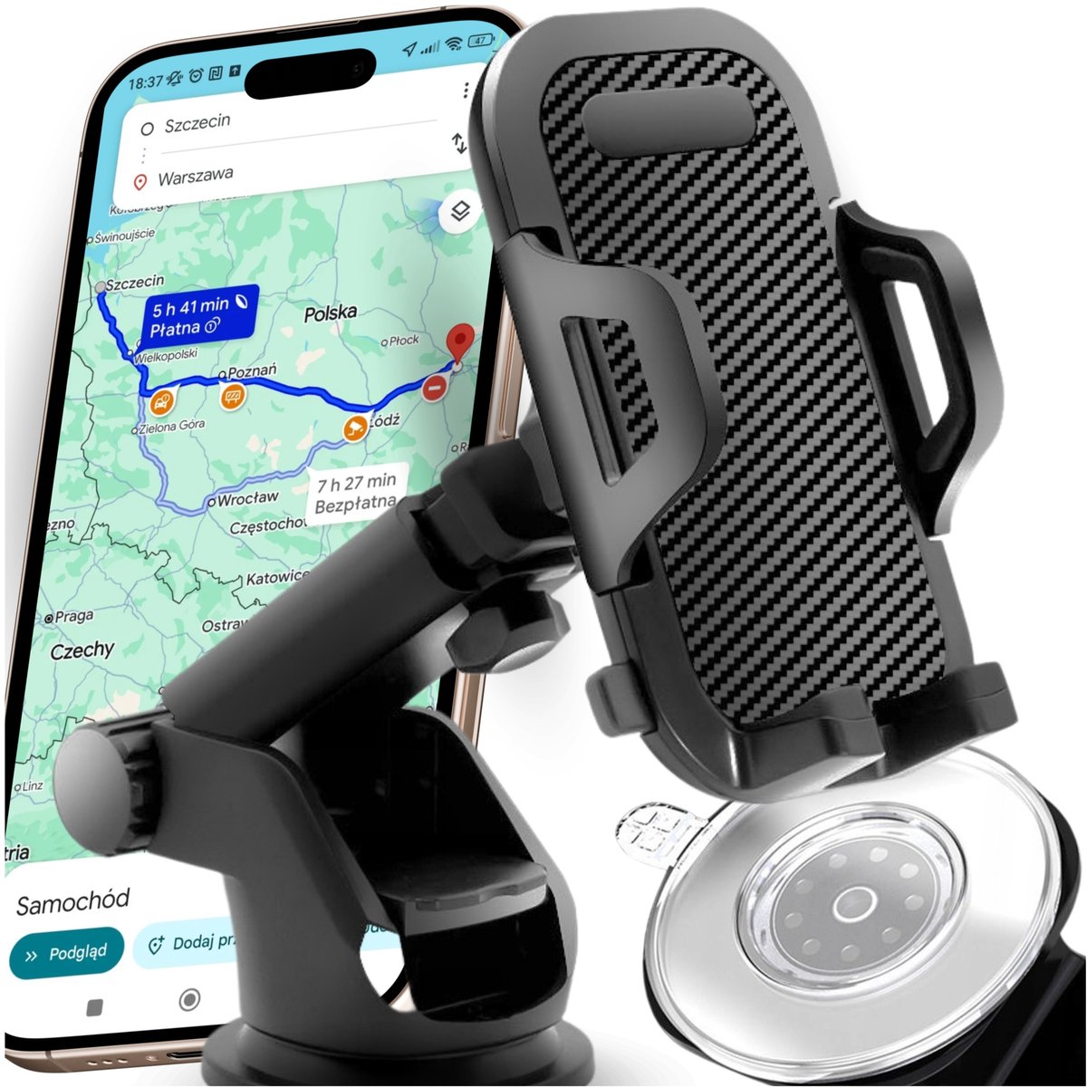 Sterke Autohouder voor Telefoon - Zuignap & Klem - Zwart