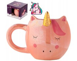 Unieke 3D Eenhoorn Mok - Roze met Gouden Hoorn, 480ml