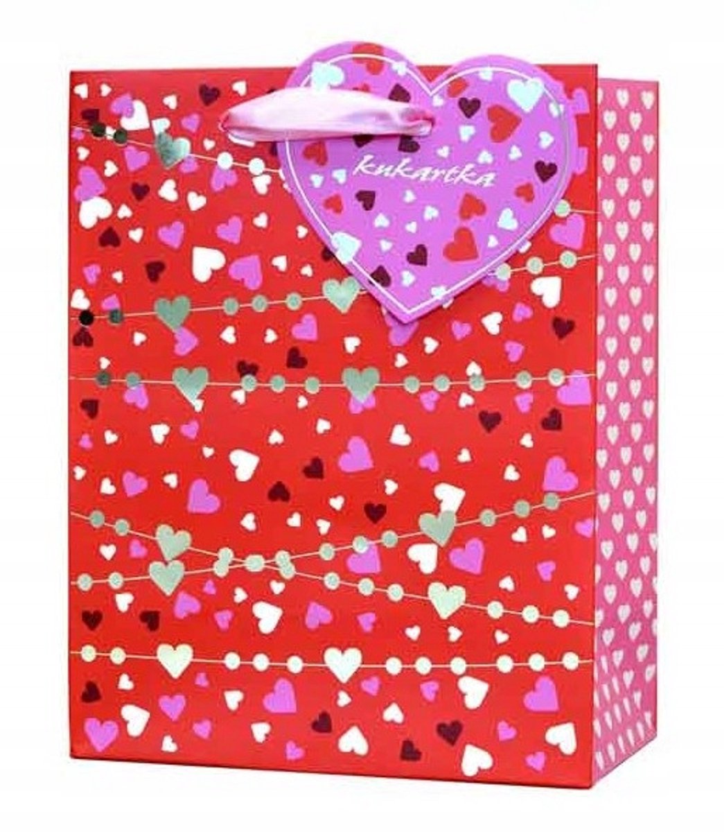 Cadeauzakje Goud Hartjes Rood 17,7x22,8x9,8 cm