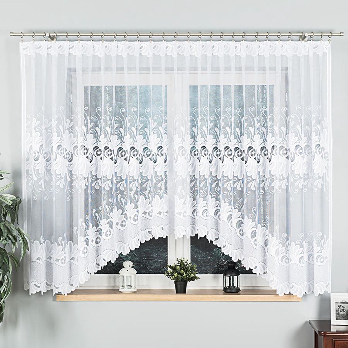 Markizeta KASJANA - Jacquard Gordijn - 400x160 cm - Wit - Florale Woondecoratie