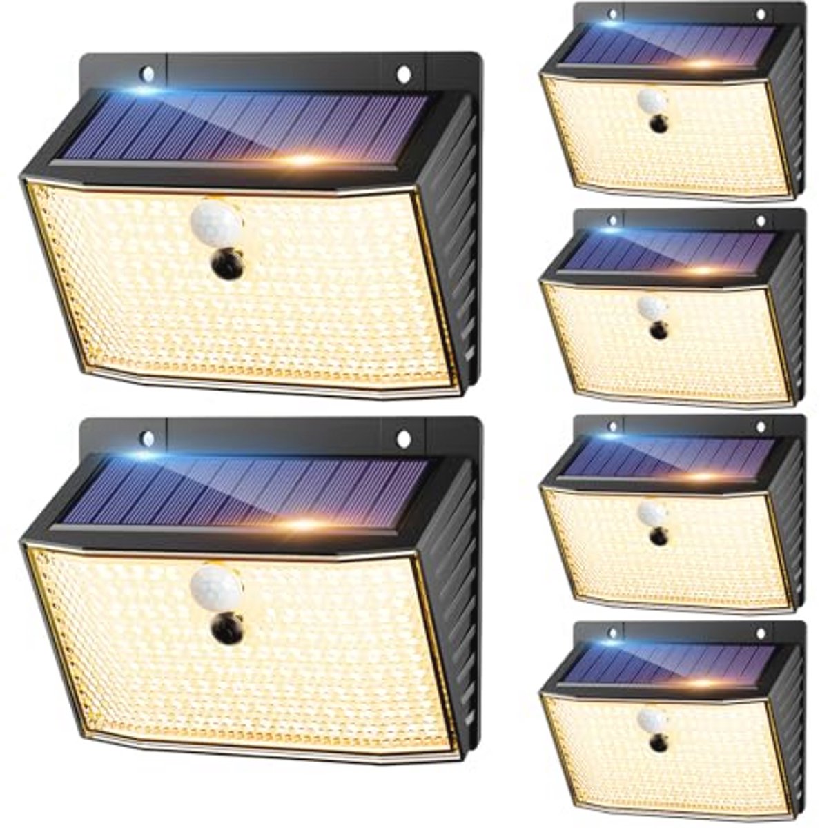Warmwitte zonnelamp met bewegingsmelder - 6 stuks, 168 leds, buitenlamp, IP65 waterdicht, 3 modi