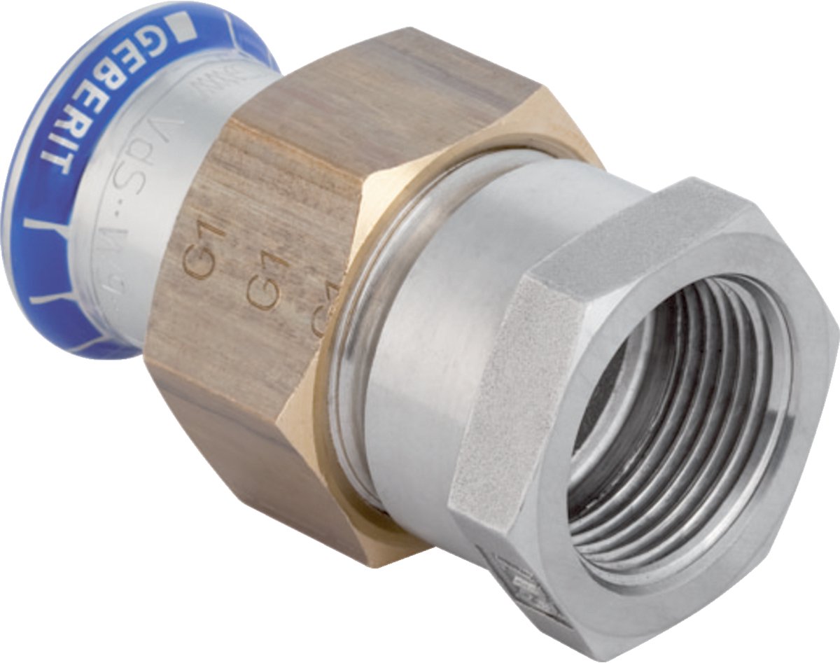 Geberit Mapress roestvast stalen overgangskoppeling met binnendraad, DN 20 / 25, dø 22 mm, 35305