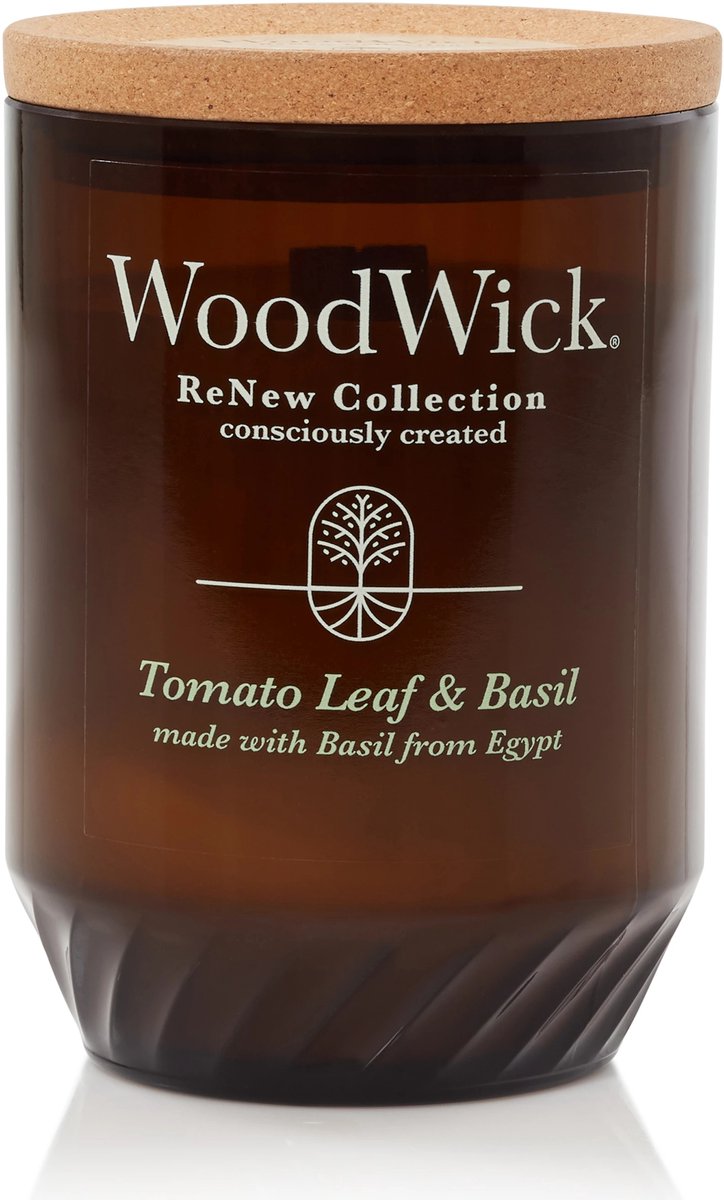 WoodWick ReNew Medium Geurkaars Tomato Leaf & Basil - 55 branduren Bruin