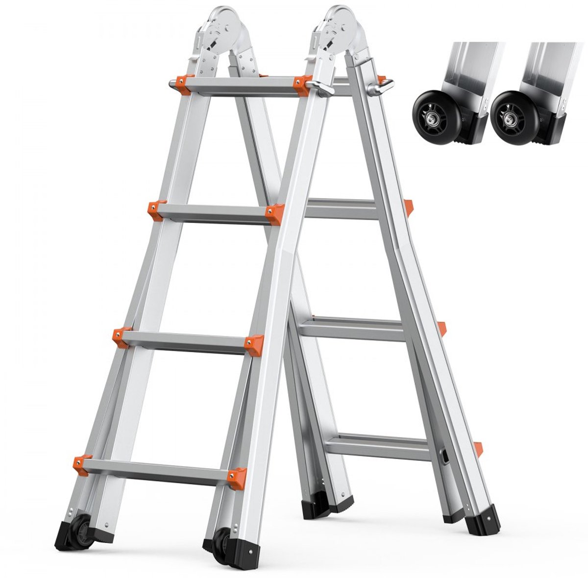 Telescoopladder / Telescopische Ladder - Reformladder/Verlengladder - Max. Lengte 4,67 m - Draagvermogen 150 kg - Aluminium - Opvouwbaar & Draagbaar - Voor Binnen & Buiten