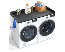 Wasmachine- en drogerblad - Opzetplank 137 x 70 x 6,9 cm - Waterbestendig - Antislip pads - Houten blad - Extra opbergruimte - Zwart