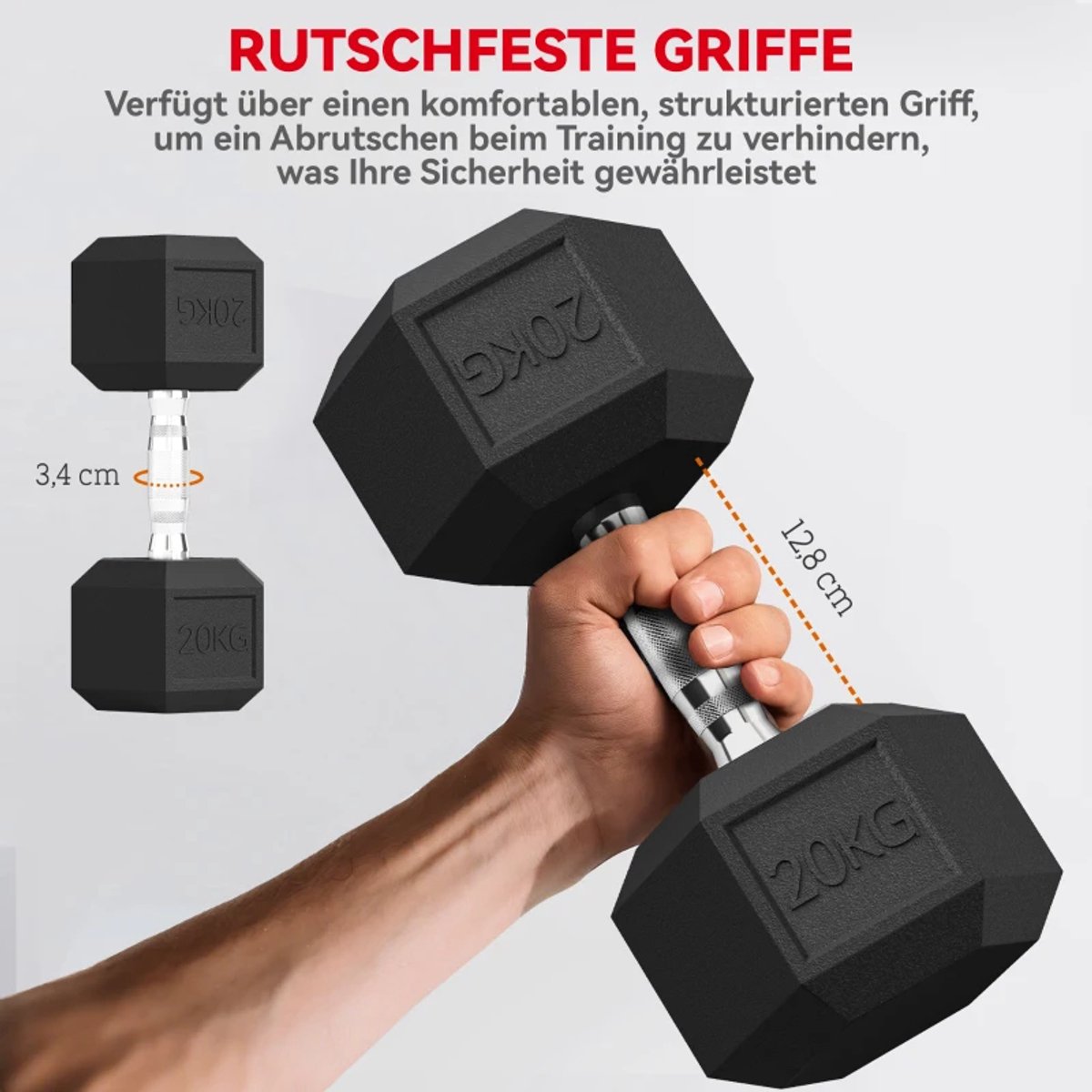 Dumbbells 2 x 20 kg - Halter - Set van 2 - Gekartelde Handvat - Gewichten Set - Halterset - Dumbbell Set - Krachttraining - Fitness - Gym - Geschikt voor Thuis en Sportschool – foto 3