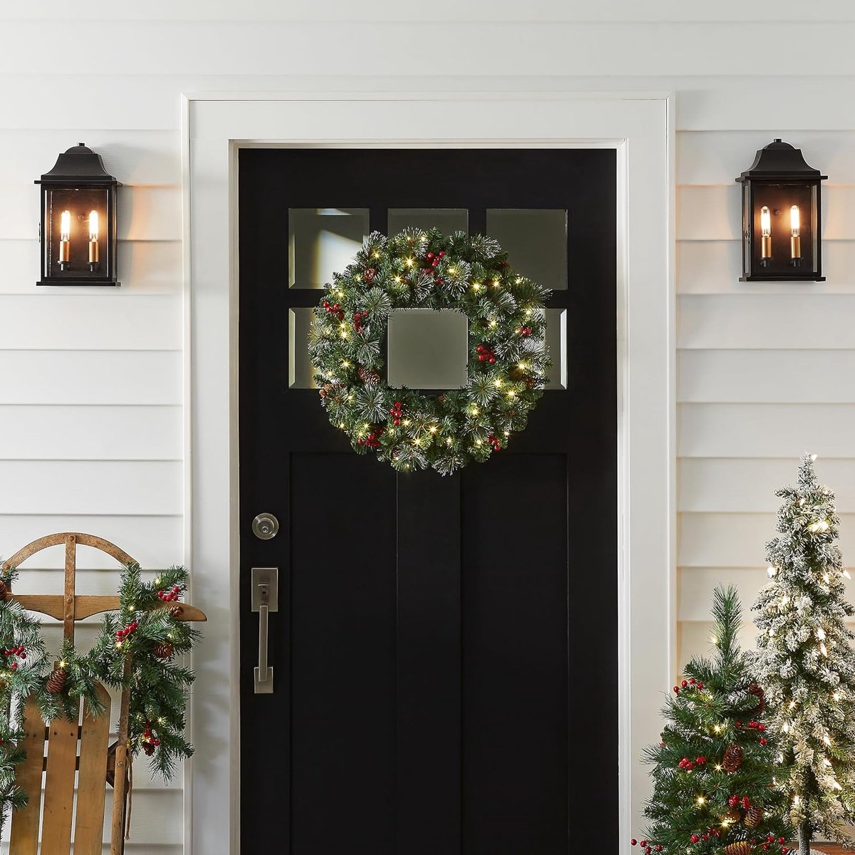 Kerstkrans - 40 cm - Voordeurdecoratie met LED-verlichting - Kerstbal - Feestdecoratie - Geschikt voor ramen, open haarden, kerstversiering - Groen – foto 5