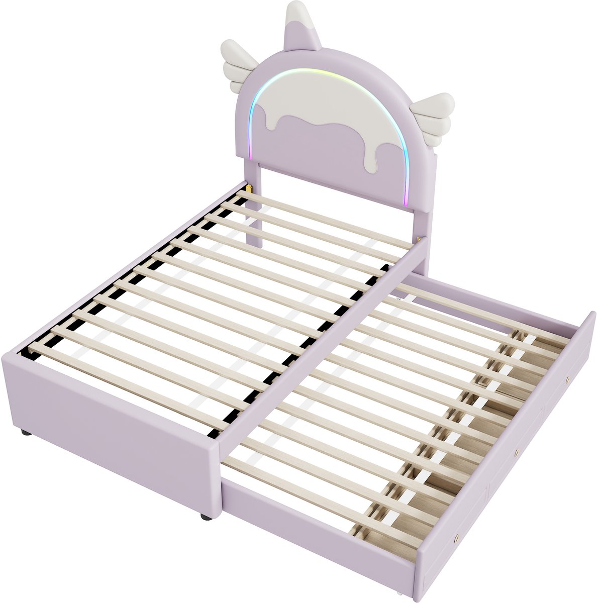 OKWISH Peuterbed 90x200 - Kinderbed Eenpersoonsbed met Schuifbed en Opberglade, Cartoon Eenhoorn Design - PU - Lila — cadeau in Cadeau-ideeën - foto 4