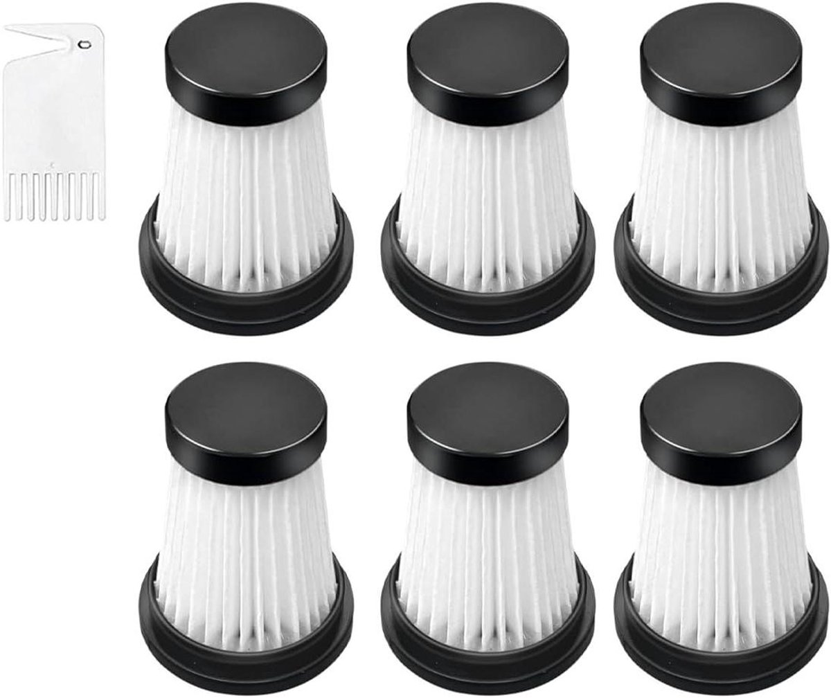 EGoods - Vervangende cartridges voor draadloze stofzuiger HEPA-filter, set van 6 - geschikt voor MOOSOO K12, K12 Pro, K13 - inclusief reinigingsborstel