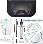 Geodriehoeken & Passer Set – Zwart etui met liniaal, gum, sjabloon en formules