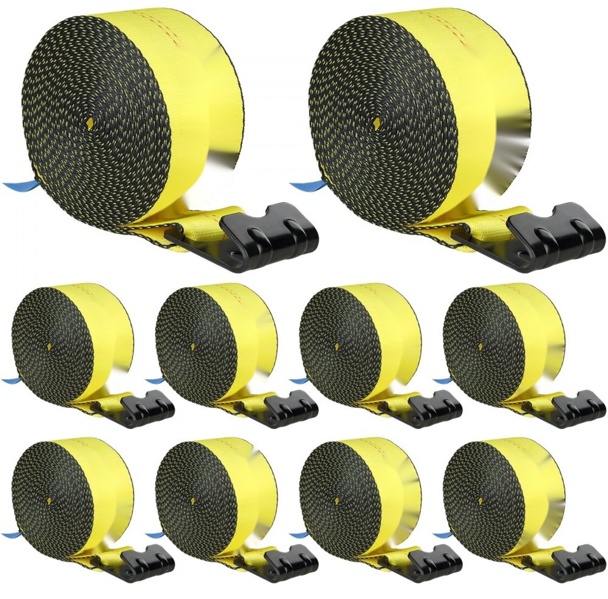 Spanbanden met platte haak - Lierbanden voor vrachtwagens - 10 cm x 9 m - Draagvermogen 2725 kg - Breeksterkte 8280 kg - Set van 10 - Geel