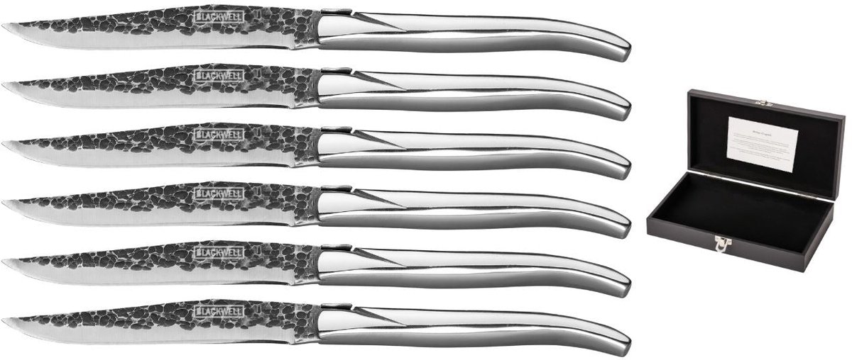 Blackwell Steakmessen Laguiole Raw Black - 6 Stuks - Lemmet 100 mm RVS - Handwas Luxe Design