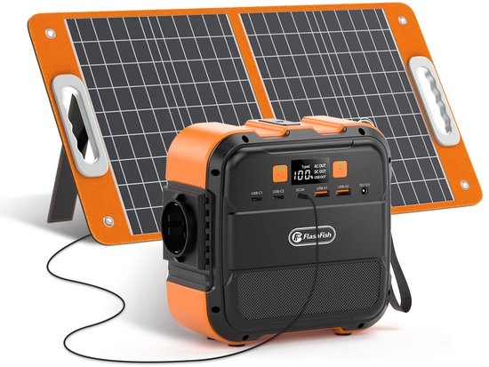 Draagbare Powerstation – Mobiele Generator – Noodstroomvoorziening – Camping Accu – Zonnegenerator Set – 120W Output – 60W Opvouwbaar Zonnepaneel