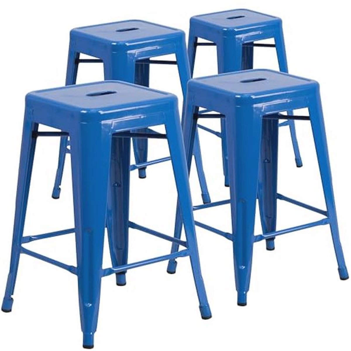 24 Inch Hoge Rugloze Metalen Hoge Kruk – Set van 4 Blauw