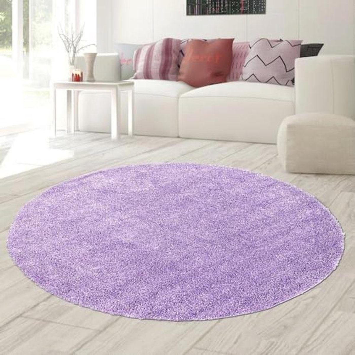 Rond lila hoogpolig tapijt voor vloerverwarming - 160 cm