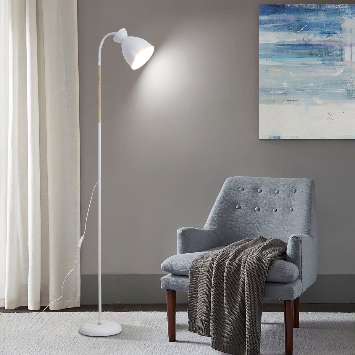 Amdelne Vloerlampen met Lampenkap wit - Staande lampen - fitting E27 MAX60W - excl. lichtbronnen - Voor Kantoor en Slaapkamer