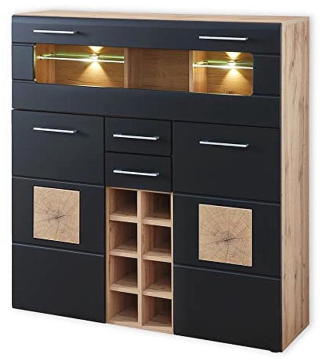Moderne Barkast met Flessenrek en LED Verlichting in Eikenhoutlook - 120x128x37 cm