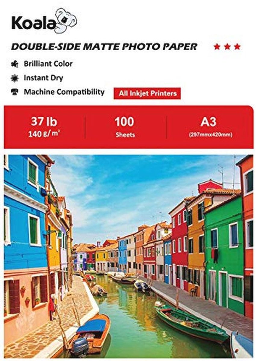 Dubbelzijdig Mat Inkjet Fotopapier A3, 140 g/m², 100 vellen voor Inkjetprinters