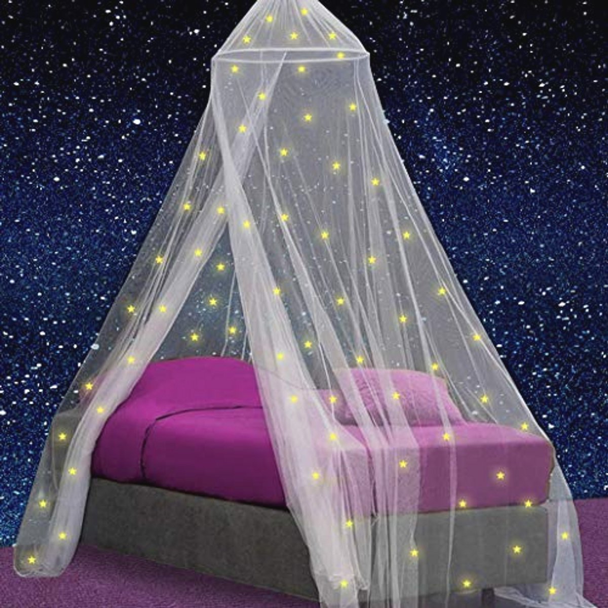 Glow in the Dark Sterren Klamboe - Hemelbed voor Kinderkamer of Volwassenen - Sluier en Bedtent - Perfecte Muggennet Decoratie
