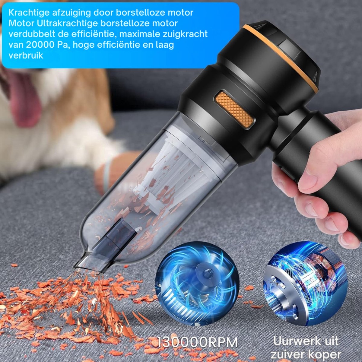 Draadloze Handstofzuiger 20000Pa Krachtige Mini-Stofzuiger - afbeelding 2