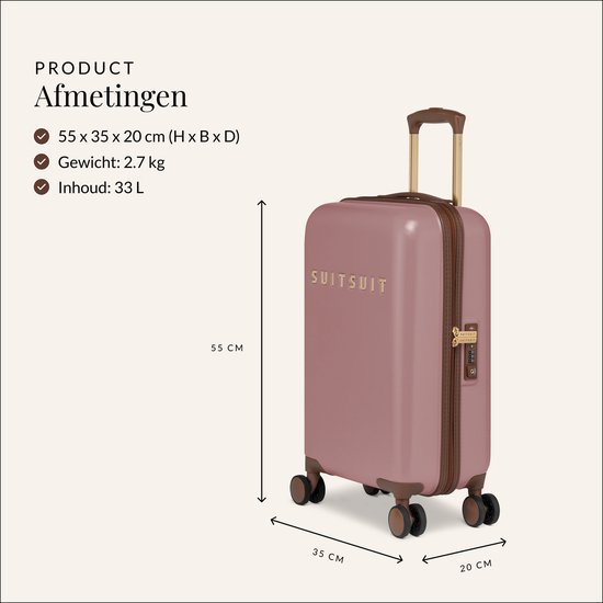 SUITSUIT Handbagage koffer 55x35x20 - Handbagage trolley - Lichtgewicht koffer - Reiskoffer - Veilig TSA cijferslot - Fab Seventies koffer Old Rose - Roze