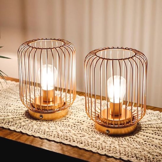 Set van 2 Cilinder Metaal Batterij Aangedreven Tafel Lampen - Dimbare
