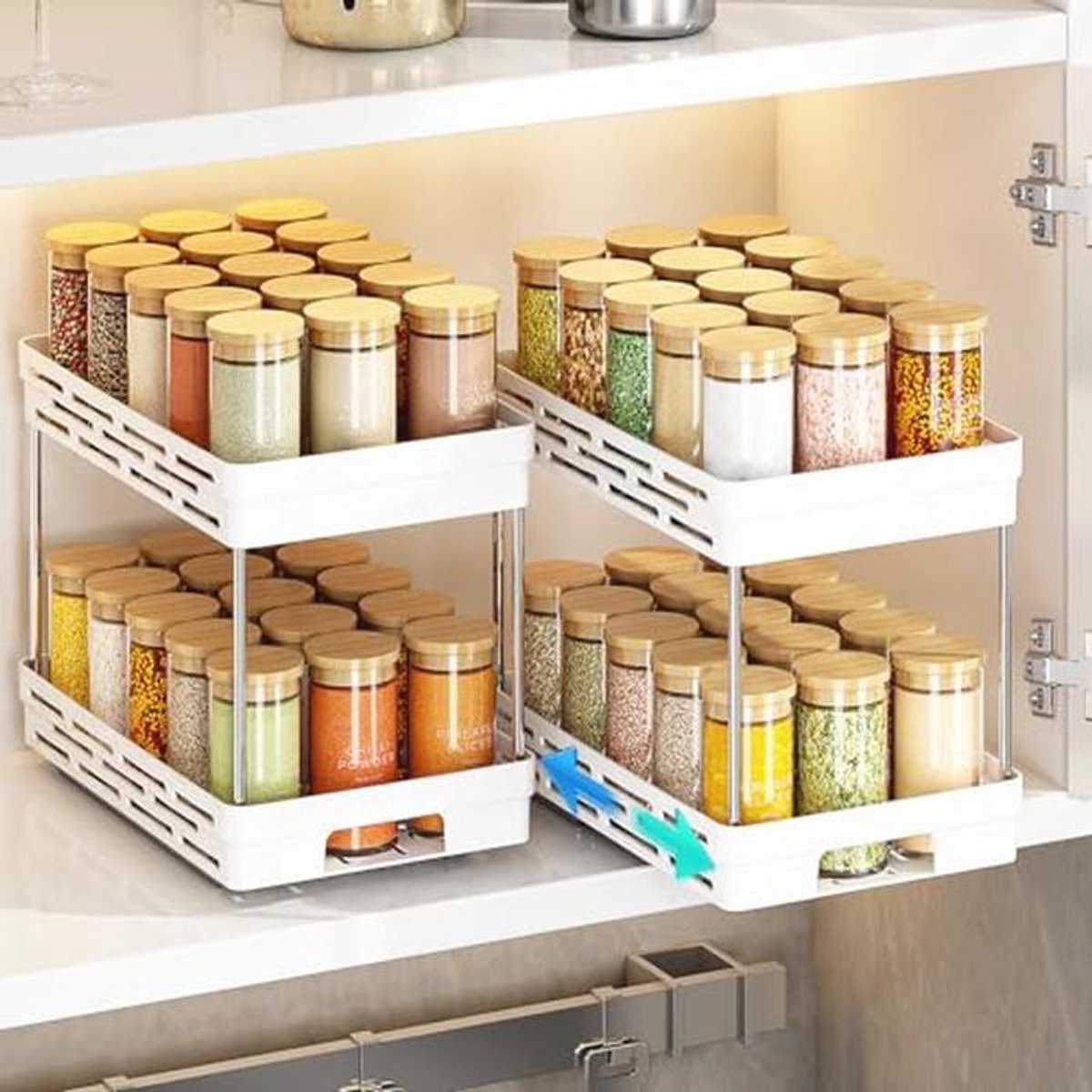 Uittrekbare 2-laags kruidenrek organizer voor kast - ruimtebesparend en duurzaam