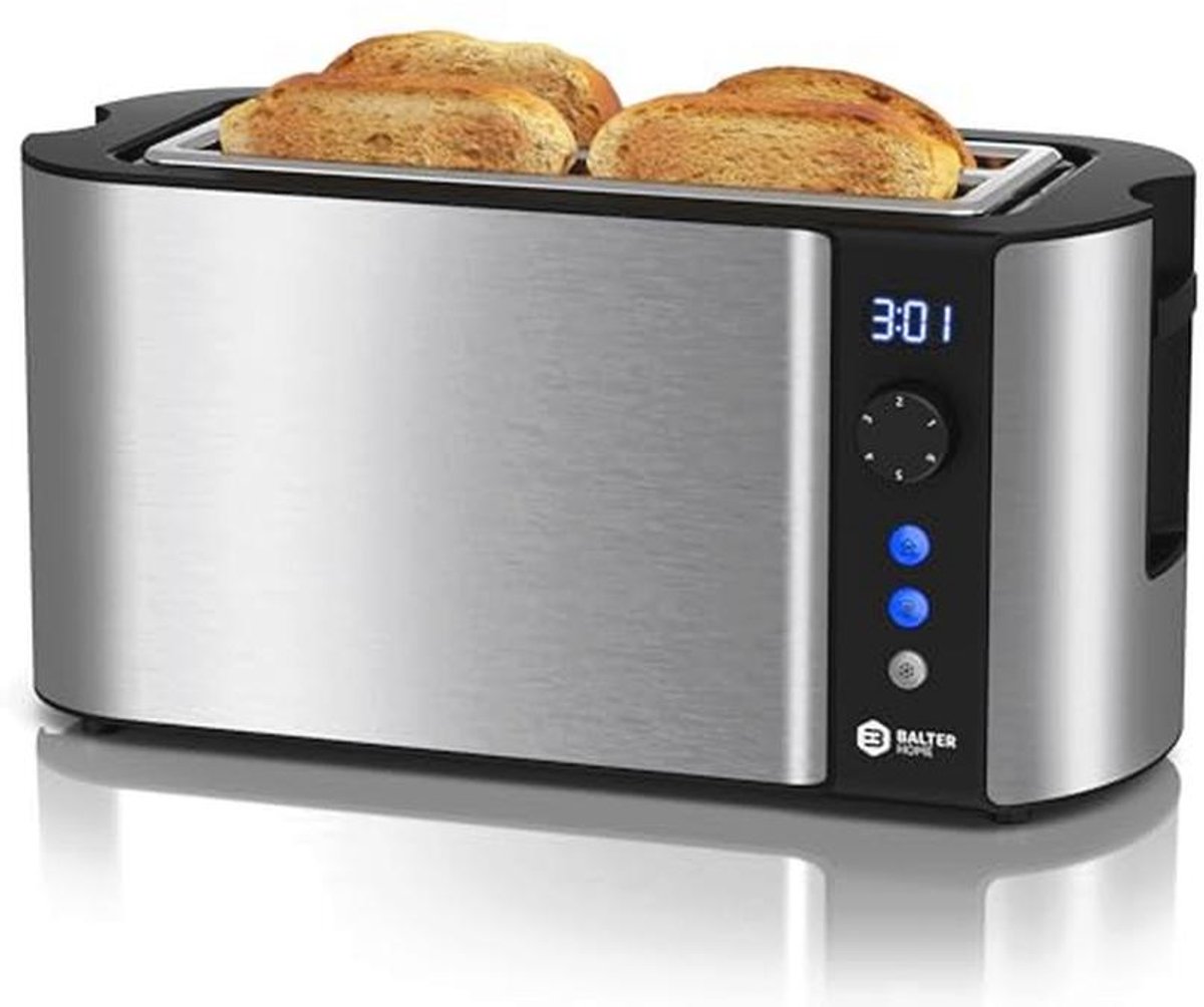 Broodrooster voor 4 sneetjes met lange sleuf en LCD-display