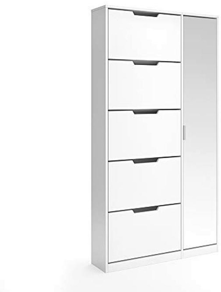 Schoenenrek met Spiegel - 5 Compartimenten en Modern Ontwerp - Wit