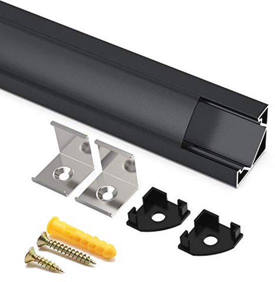 Profile LED aluminium 45° - 6x100 cm LED aluminium profile for LED strips/frames with white milky cover, end caps and mounting clamp Profile LED aluminium 45° - 6x100 cm LED aluminium profile for LED strips/frames with white milky cover, end caps and mounting clamp