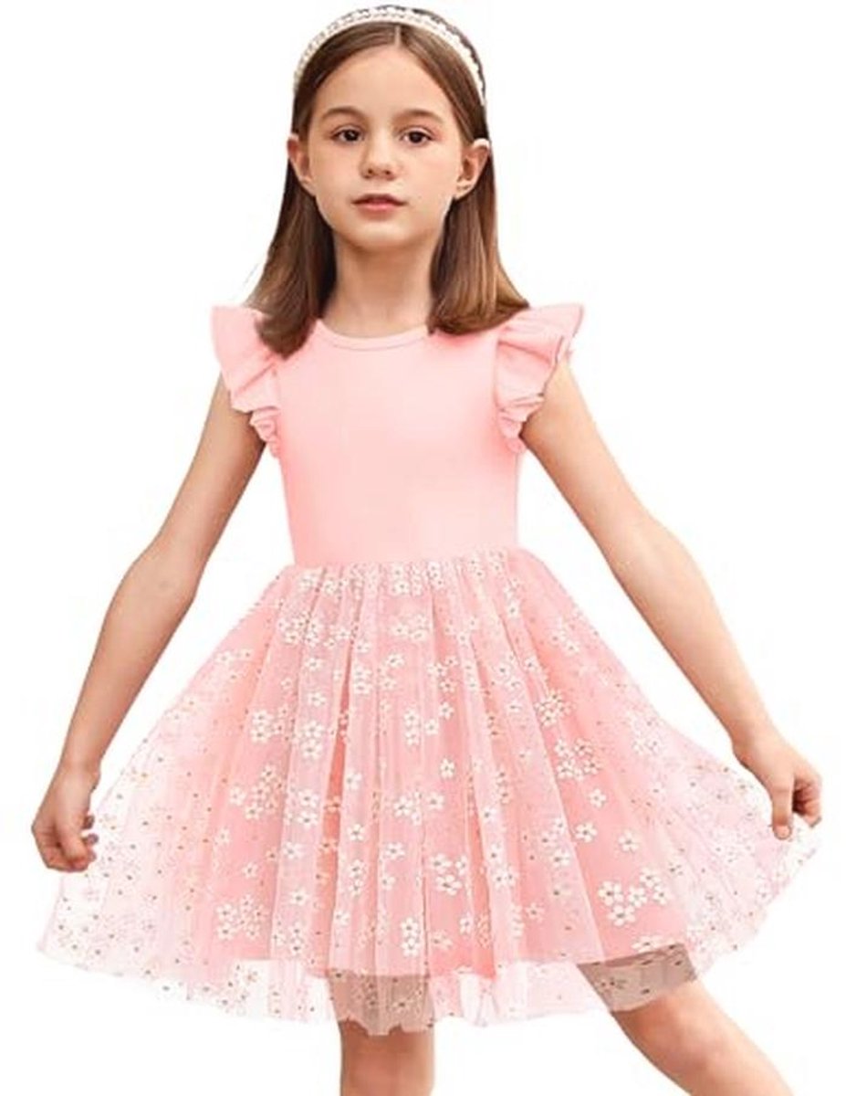 Vliegende mouwen tutu jurk voor meisjes 2-7 jaar - Feestjurk, zomerjurk, en kinderjurk