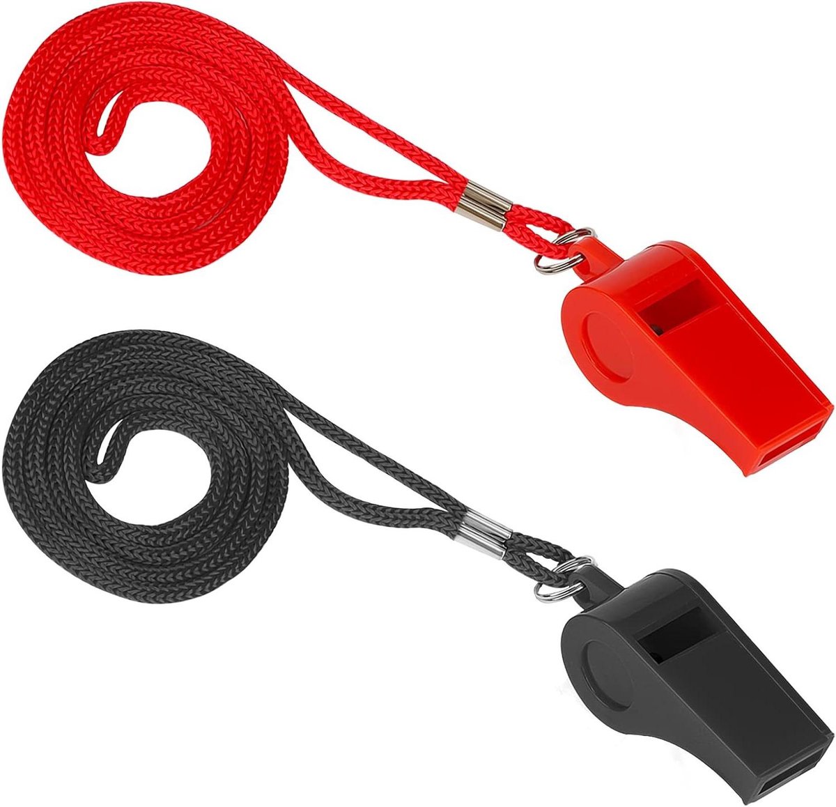 Sport Fluitje met Koord voor Training en Noodgevallen - Set van 2 - Luid Geluid - ABS Plastic - Scheidsrechter Coach Leraar - Hondentraining - Zwart Rood