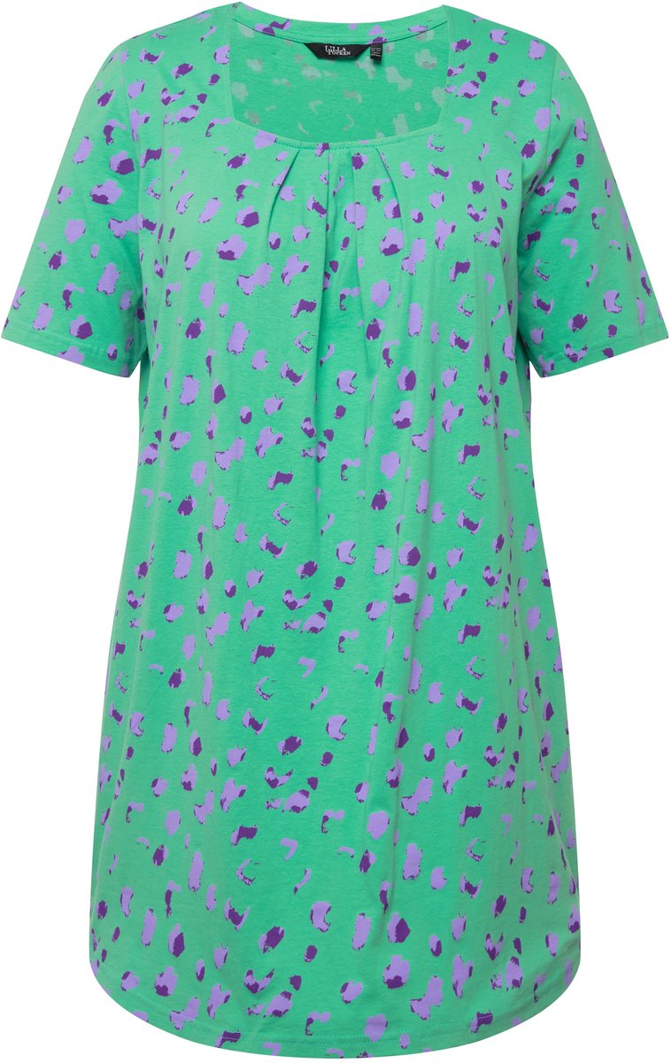 Ulla Popken - Dames - Longshirt vlekkenmotief carréhals korte mouwen - Lente groen - Maat 46+