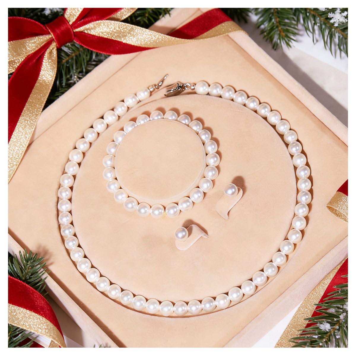 OYLCDI 8-9mm Natuurlijke Schelpenparel Sieradenset -kerstcadeau – Ketting, Armband & Oorbellen – Bijoux Cadeau voor Valentijn, Verjaardag & Kerst