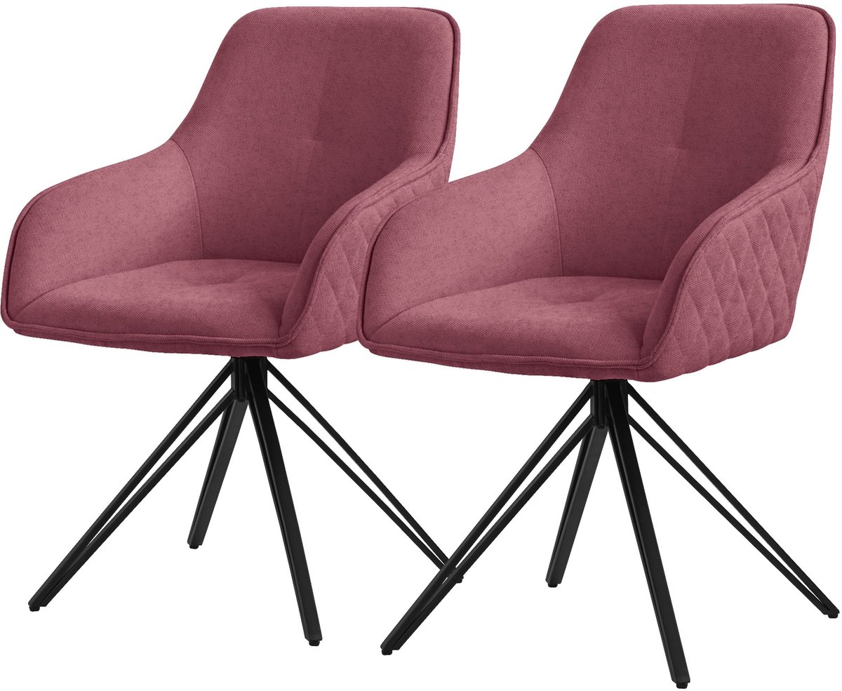 ml-design eetkamerstoelen draaibaar set van 2 textiel geweven stof oud roze, woonkamerstoel met armleuning/rugleuning, 360° draaibare stoel gestoffeerde stoel met metalen poten ergonomische fauteuil