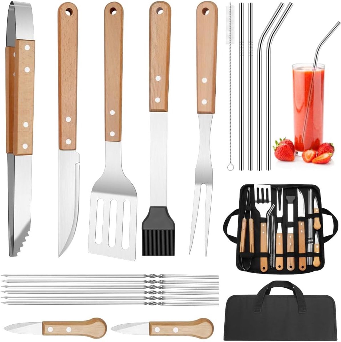Stunq® Uitgebreide RVS Barbecue Gereedschapset – 21 Onderdelen voor Tuin en Campinggebruik