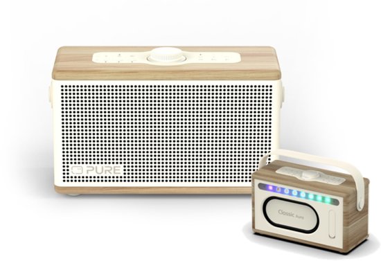 Pure Classic Aura - L'enceinte Bluetooth portable avec éclairage d'ambiance, Blanc Katoen / Chêne
