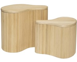Vente-unique Set van 2 organische bijzettafeltjes met opbergruimte - Rotan - L52 x D40 x H45 cm en L43,5 x D30 x H33,5 cm - Licht naturel - MARSA