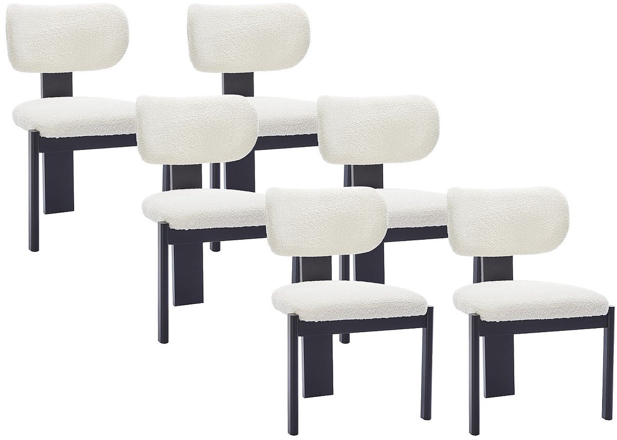 Vente-unique Set van 6 stoelen in boucléstof en zwart rubberhout - Wit - WILANA