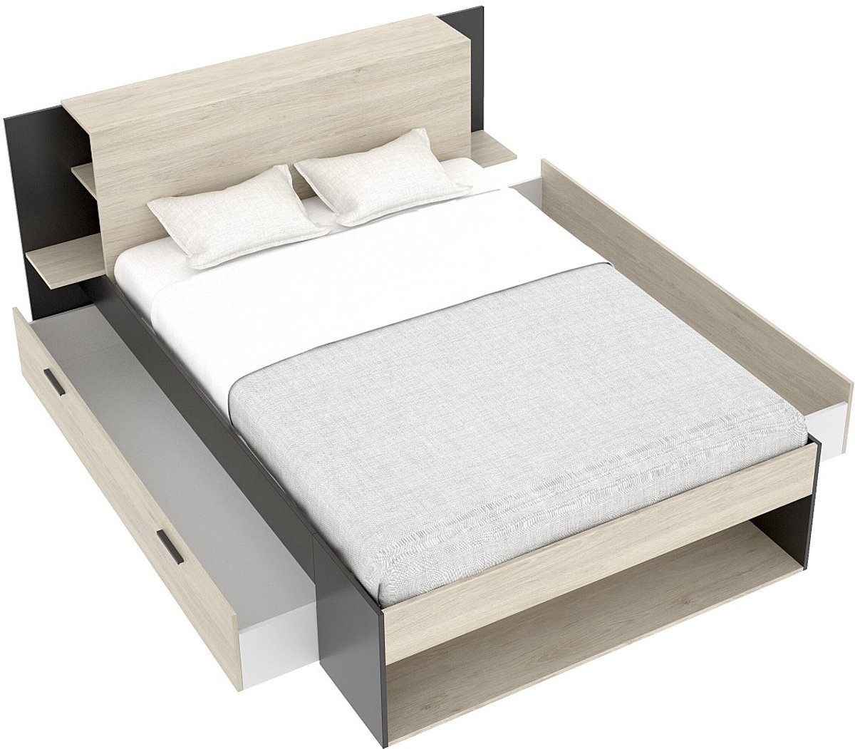 Vente-unique Bedframe hout zwart, natuurlijk licht 140 x 190 cm