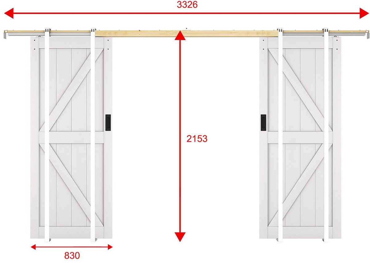 Vente-unique Dubbele schuifdeur met klamplaagsysteem in hout en MDF - Wit - 2 x H205 x L83 cm - NEFARA