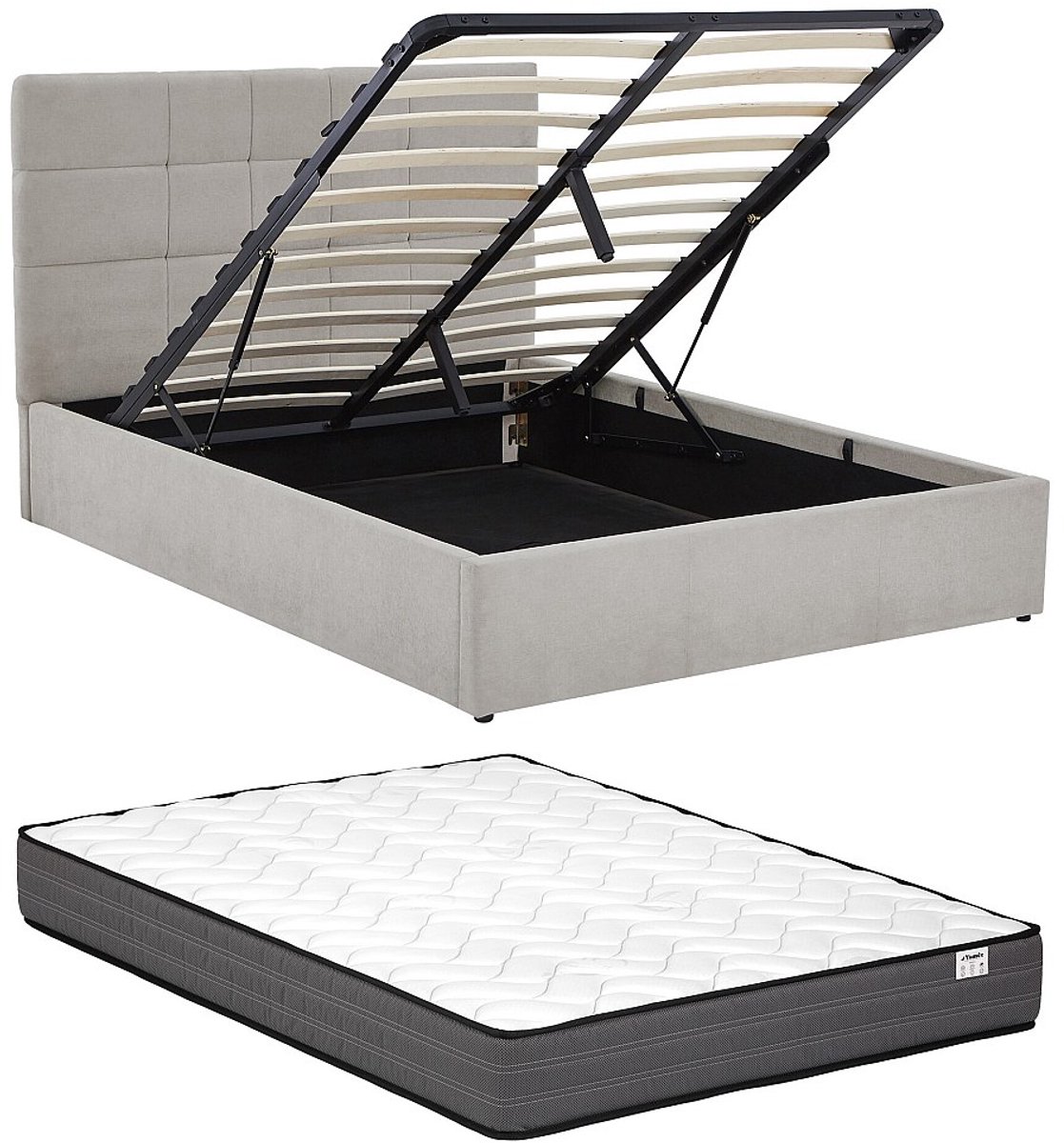 Vente-unique Bed met opbergruimte stof lichtgrijs 140 x 190 cm