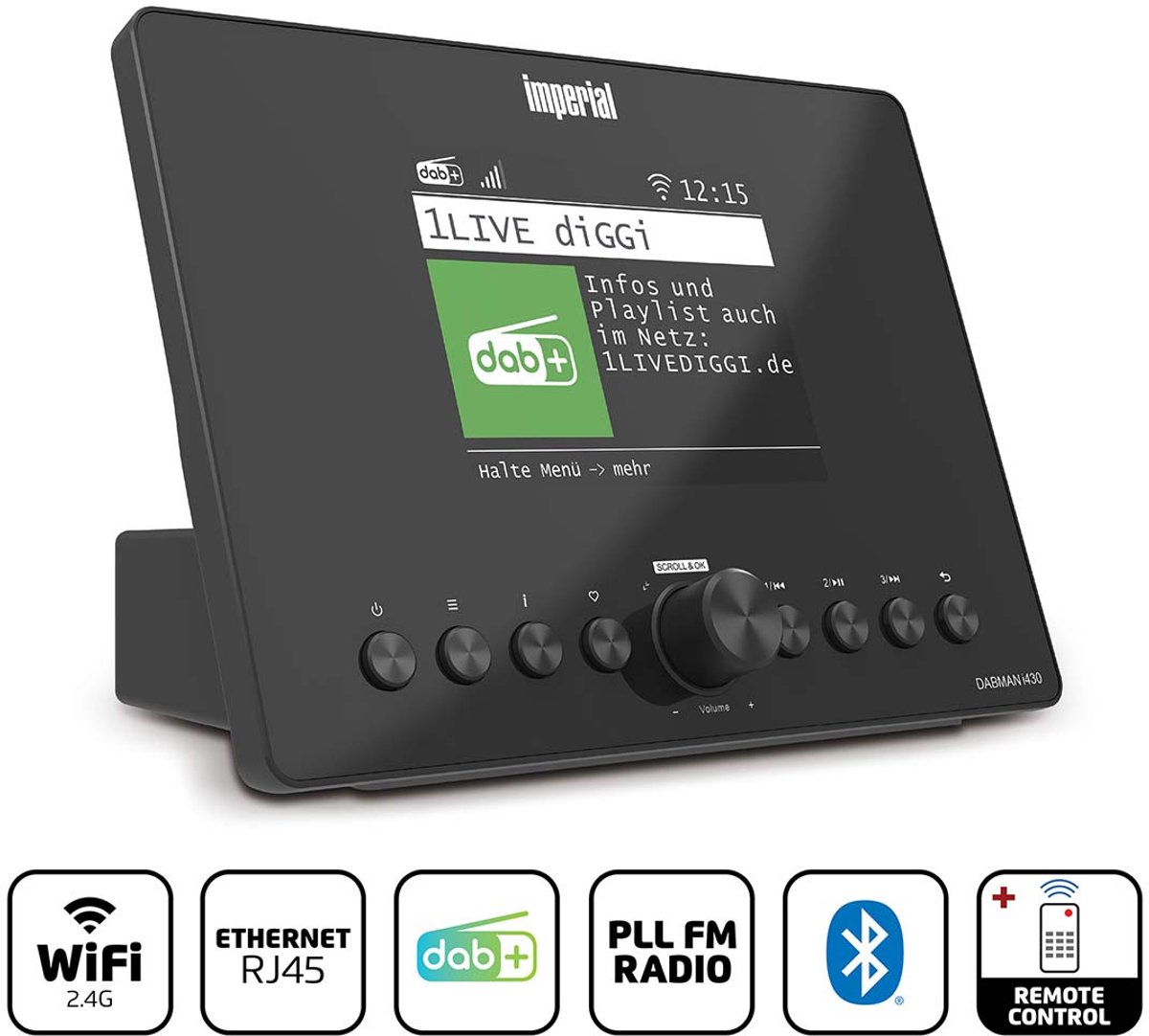 Imperial Compacte hybride radio (internet, DAB+, FM-hifituner, Wi-Fi en LAN) met Bluetooth.