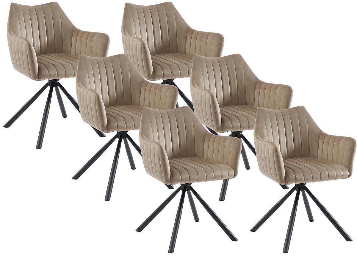 Vente-unique Set van 6 stoelen met fluweel en metalen armleuningen - Beige - IZIALI
