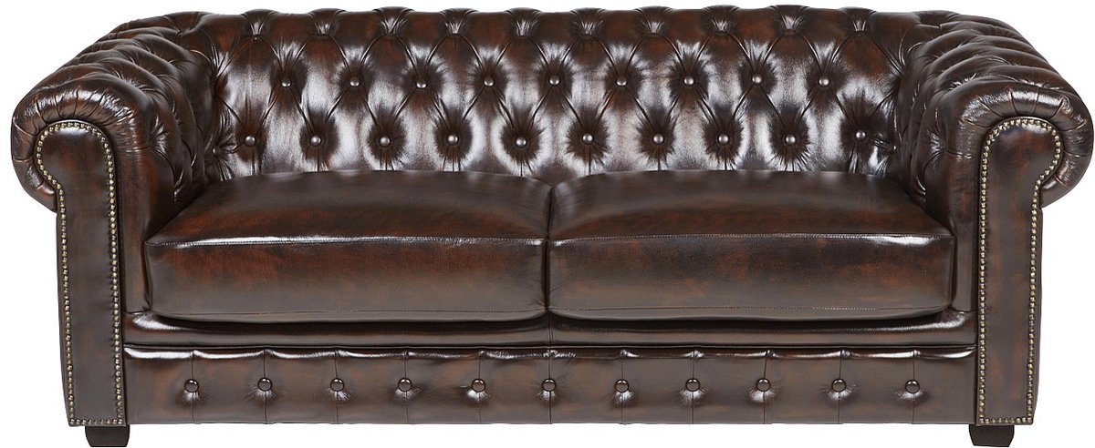 Vente-unique Driezitsbank Chesterfield BRENTON 100% buffelleer - bruin tinten Donkerbruin
