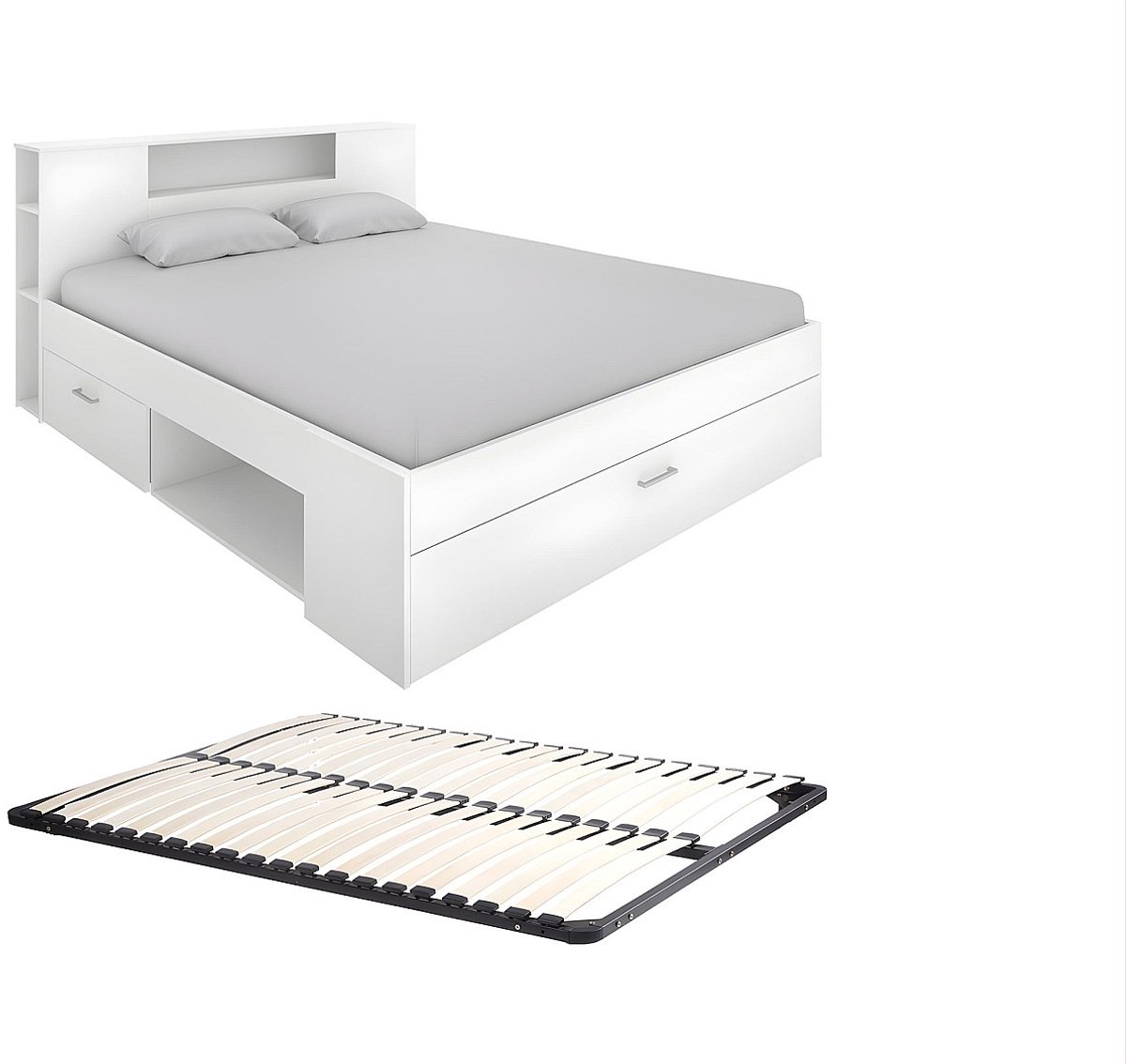 Vente-unique Bedframe hout wit 140 x 190 cm LEANDRE