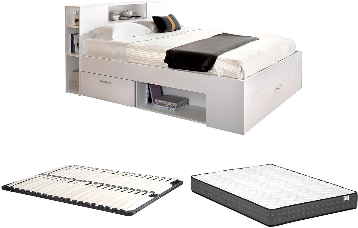 Vente-unique Bedframe hout wit 160 x 200 cm LEANDRE