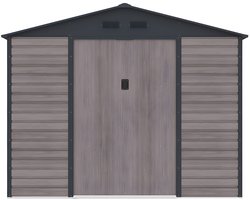 Vente-unique Tuinhuisje van gegalvaniseerd staal met houteffect - Grijs - 8,94 m² - ADELMO