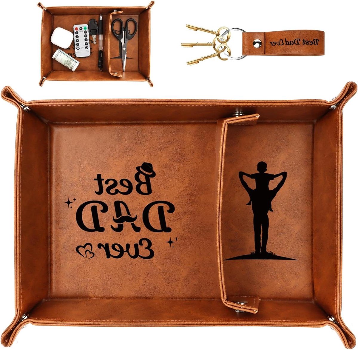 Cosensi - Lederen valet tray: gift voor vaders, gepersonaliseerd, verjaardag, dochter, zoon, portemonnee, sleutels, horloge, nachtkastje, organizer, cadeau vaderdag
